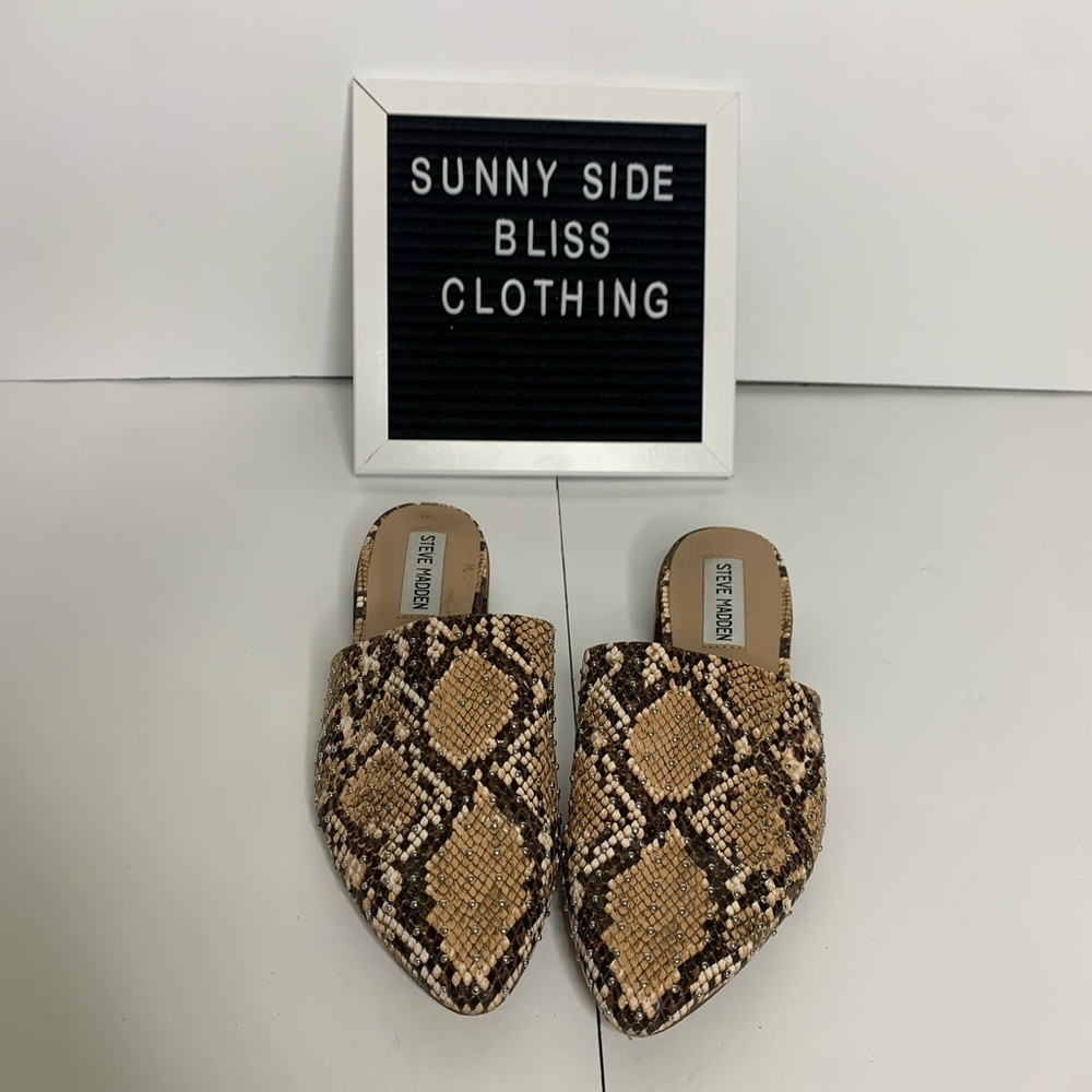 Steve Madden Snake Print Slip-On Mules Almond Toe Size 6.5